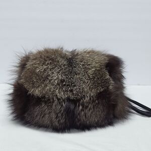 Vintage Real Fox Fur Ladies Hand Muff Satin Lining Wrist Strap Zip Pocket Inside
